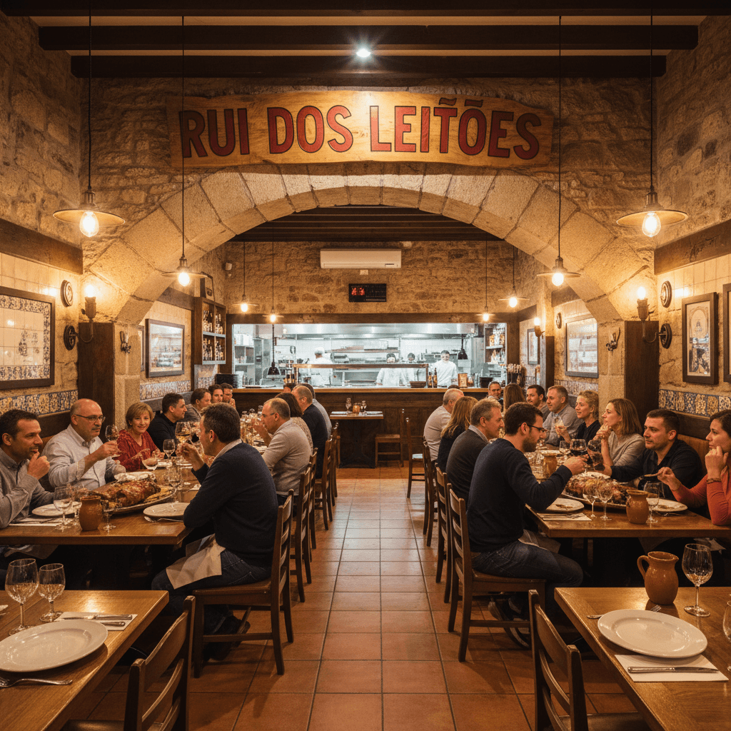 Interior acolhedor do restaurante Rui dos Leitões